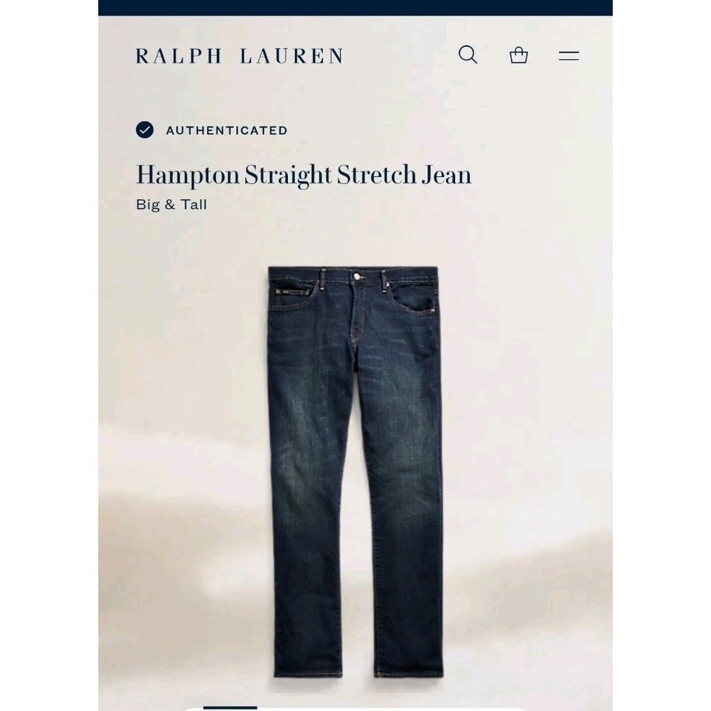 POLO RALPH LAUREN Hampton Relaxed Straight Jeans Mens 44Bx34 Blue Stretch Denim - Picture 6 of 12